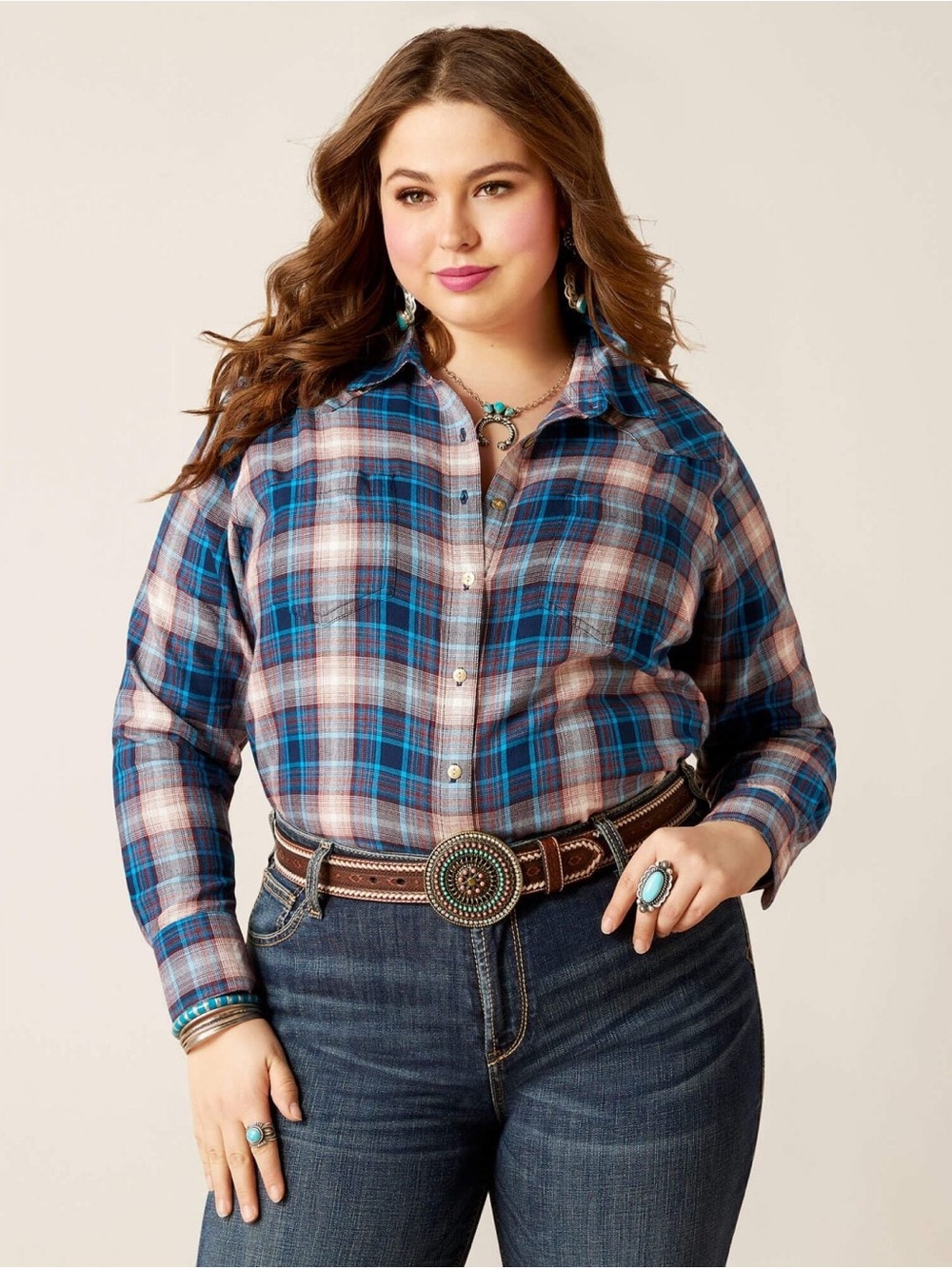 ARIAT Real Billie Jean Long Sleeve Shirt in Woodland Plaid